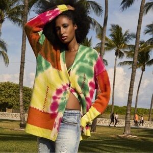 FRAME x Julia Sarr Jamoios Tie Dye Cashmere Cardigan M